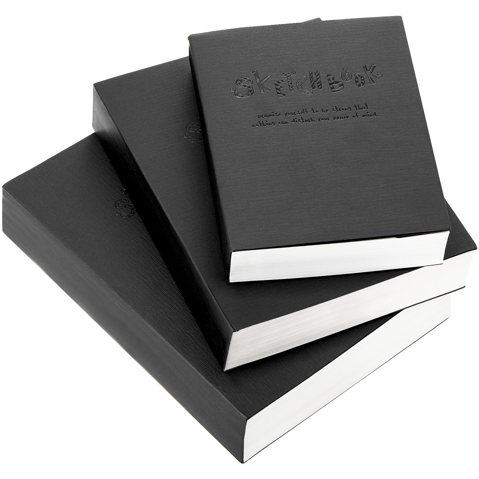 Elsjoy Set of 3 Sketchbook & Drawing Notebook, A5/A4/B5 Blank Sketch Book Travel Journal Notebook with Thick Paper for Drawing & Sketching, Black, 128 Sheets/256 Pages