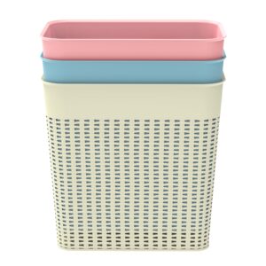 Elsjoy 3 Pack 3 Gallon Plastic Trash Can Slim Waste Basket, Large Garbage Can Cute Trash Bin with Handles, Hollow-Out Rubbish Bin for Bathroom, Kitchen, Office, Dorm, 3 Colors