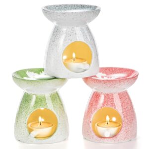 elsjoy set of 3 ceramic tealight candle holder, essential oil burner wax melt burner with spoons, aromatherapy tealight wax warmer for bedroom, gift, home decor