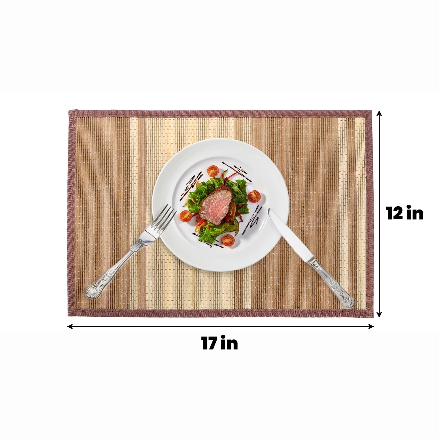 Elsjoy 8 Pack Bamboo Placemat, 17 x 12 Bamboo Slat Mat Natural Dining Table Mat, Japanese Style Bamboo Sushi Roller Mat Anti-Slip Heat-Resistant Brown Table Mats for Dining Room, Kitchen