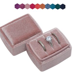 Beatrix & Luca 3 Ring Velvet Ring Box | Ring Holder | Jewelry | Proposal | Wedding | Ceremony | Engagement | Photography | Keepsake | Bridal Rectangle Triple (Dusty Rose Triple)