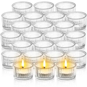 Elsjoy 24 Pack Glass Tealight Candle Holder, 2" x 1.4" Small Clear Glass Votive Candle Holders Mini Ribbed Tealight Holder for Wedding, Birthday, Festival, Table Centerpiece