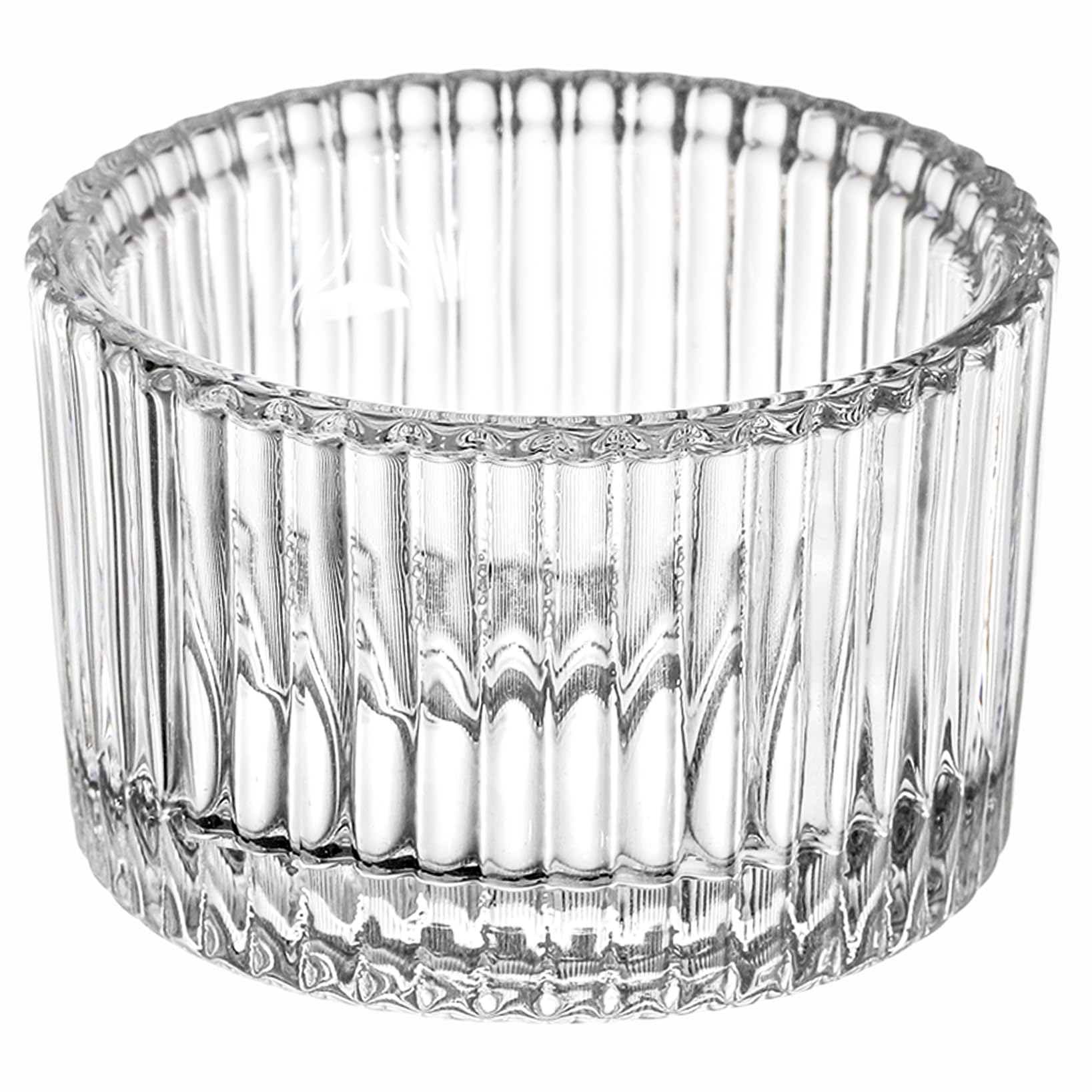 Elsjoy 24 Pack Glass Tealight Candle Holder, 2" x 1.4" Small Clear Glass Votive Candle Holders Mini Ribbed Tealight Holder for Wedding, Birthday, Festival, Table Centerpiece