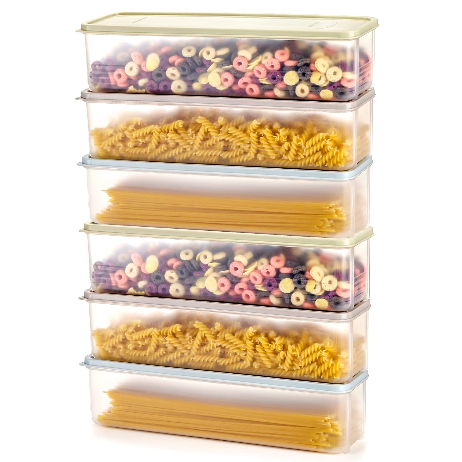 Elsjoy 6 Pack Plastic Pasta Container, Clear Spaghetti Storage Container Organizer with Lid, Stackable Long Noodle Holder for Pantry, Kitchen, Cabinet