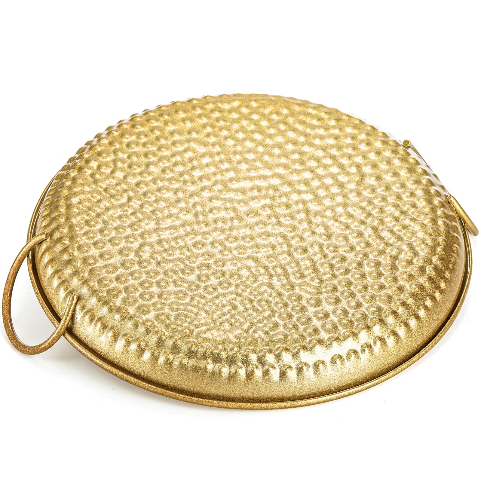 Elsjoy Set of 4 Gold Jewelry Tray, 8 Inch Round Gold Serving Tray Metal Decorative Vanity Tray, Golden Trinket Dish Perfume Tray for Makeup, Necklace, Bathroom, Dresser