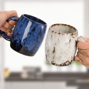 Elsjoy Set of 2 Ceramic Coffee Mugs, 12 Oz Kiln Glaze Porcelain Mugs with Handle, Vintage Coffee Mugs Gift for Home, Office, Dishwaher and Microwave Safe, Retro Blue & White