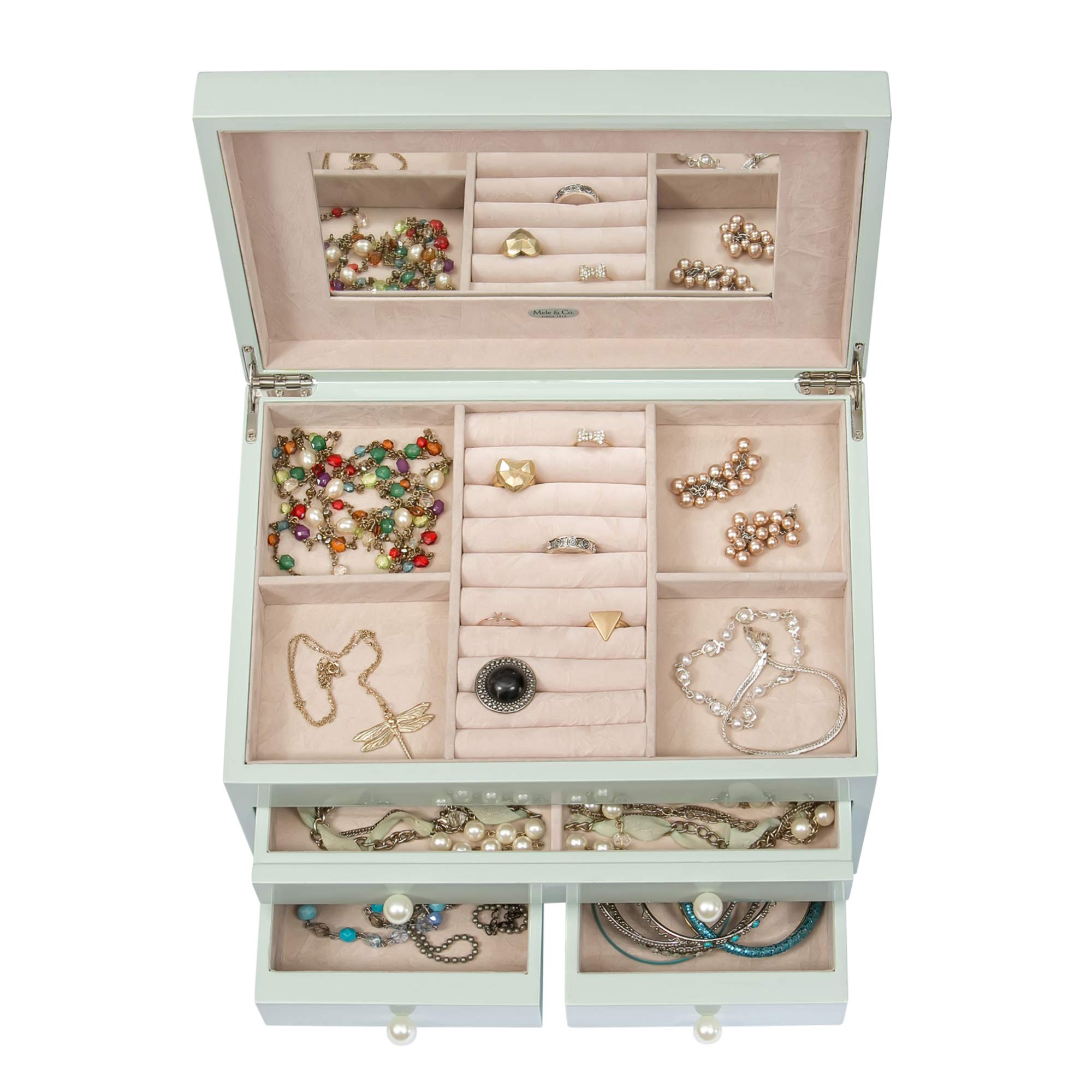 Mele & Co. Bianca Wooden Jewelry Box in Seafoam Finish