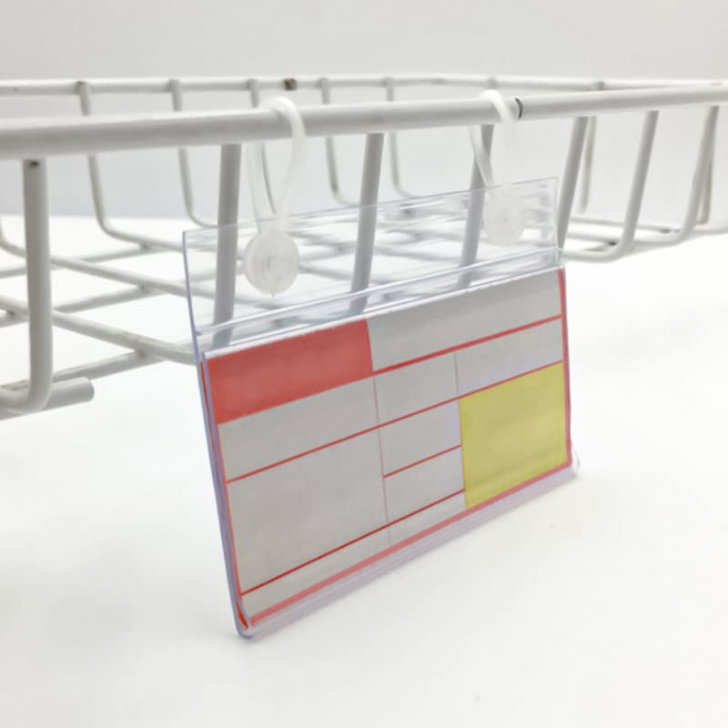 Elsjoy 100 Pack Plastic Wire Shelf Label Holders, 4" x 2.3" Clear Price Tag Holder Sign & Ticket Holder with Double Snap Lock Closure, Reusable Basket Label Holders for Market, Retail Shop, Pantry