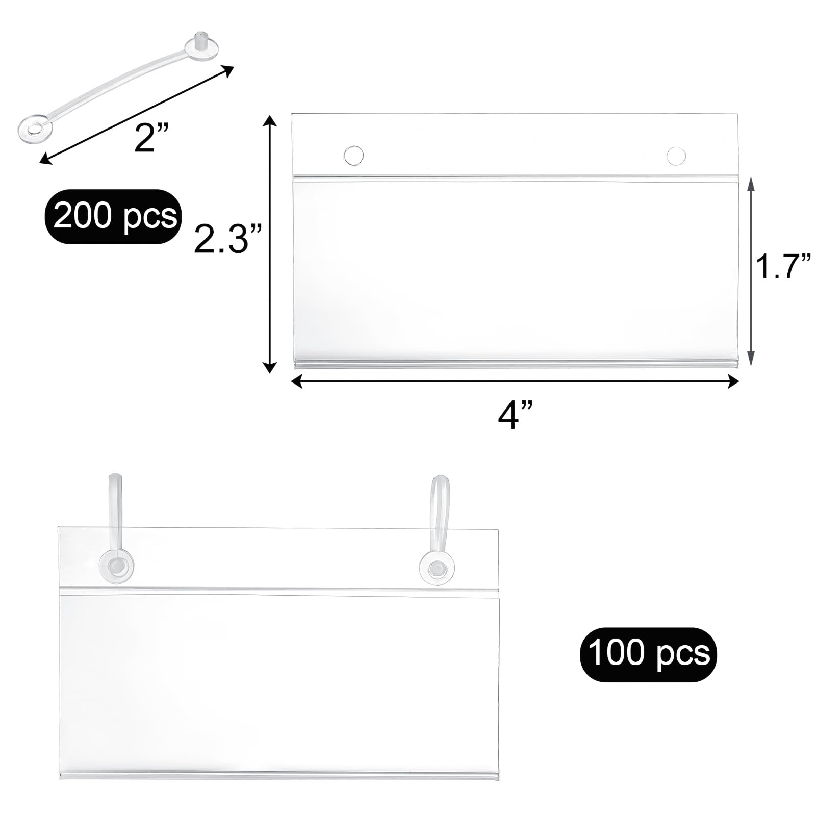 Elsjoy 100 Pack Plastic Wire Shelf Label Holders, 4" x 2.3" Clear Price Tag Holder Sign & Ticket Holder with Double Snap Lock Closure, Reusable Basket Label Holders for Market, Retail Shop, Pantry