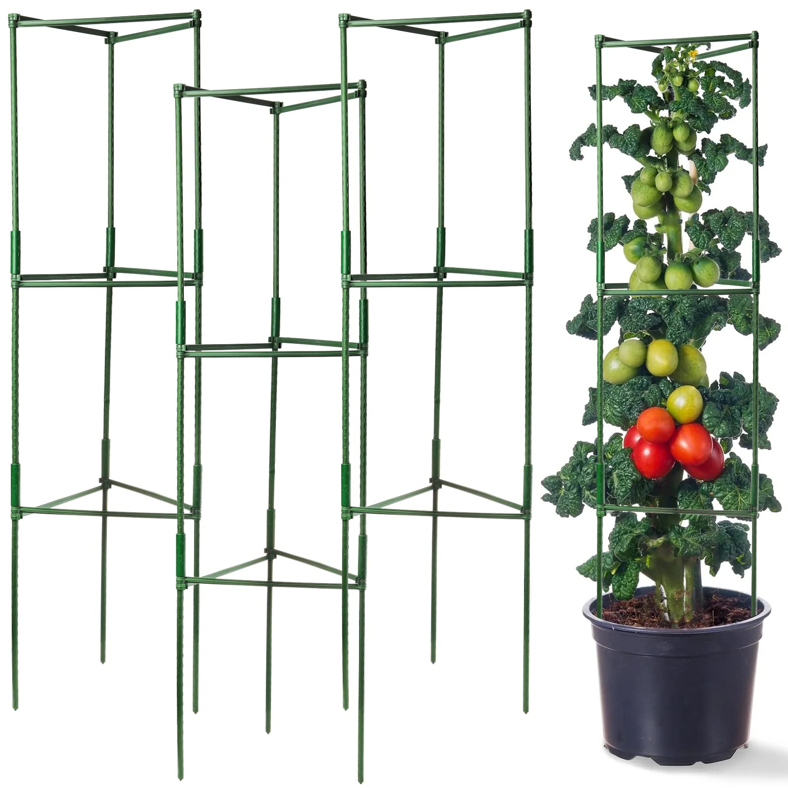 Elsjoy Set of 4 Tomato Cage Plant Support Stake, 48 Inch Garden Stakes Climbing Plant Trellis, Adjustable Plant Cages for Climbing Plant, Tomato, Vegetables, Flowers