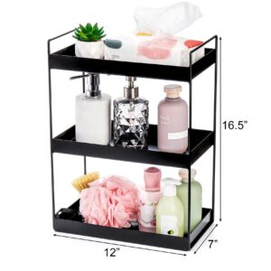 Elsjoy 3-Tier Countertop Shelf Organizer, Bathroom Vanity Tray Black Counter Storage Shelf, Metal Organizer Rack for Cosmetic, Makeup, Toiletries