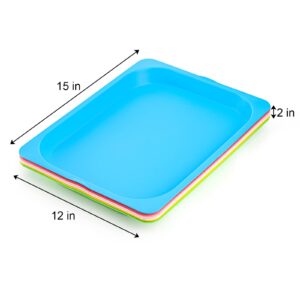 Elsjoy Set of 6 Plastic Activity Trays, 15 x 12 Colorful Art Trays Stackable Craft Trays, Arts and Crafts Organizer Trays Shallow Serving Platters for DIY Projects