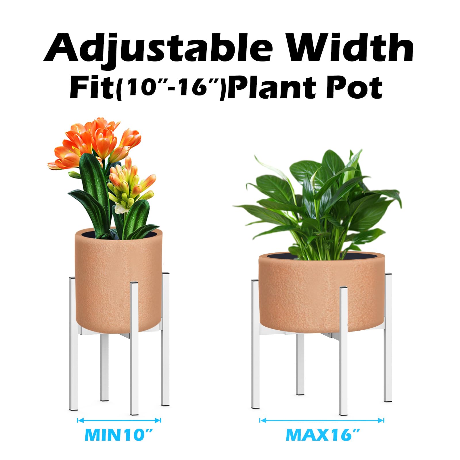 DDPow Heavy Plant Stand for 10"-16" Plant Pot, Plant Stand Indoor Outdoor Corner, Adjustable Metal Heavy Duty Plant Stand for Large Pot (White 1 Pack)