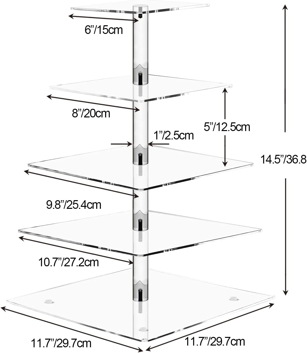 Kimdee 5 Tier Square Cupcake Stand Acrylic Cupcake Tower Display with Colorful LED Light