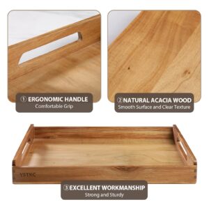 YSTKC Acacia Wood Serving Tray with Handles 16.5 Inches, Decorative Tray Food Drinks Trays Breakfast Tray Serving Tray Platter in Bed, Ottoman, Coffee Table, Party, Couch, Bar, BBQ, Lap