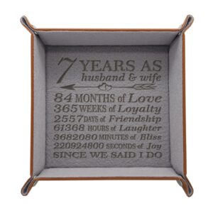 bella busta-traditional 7 years anniversary-forever to go-engraved wool tray with breakdown dates-storage & organization jewelry trays (husband & wife)