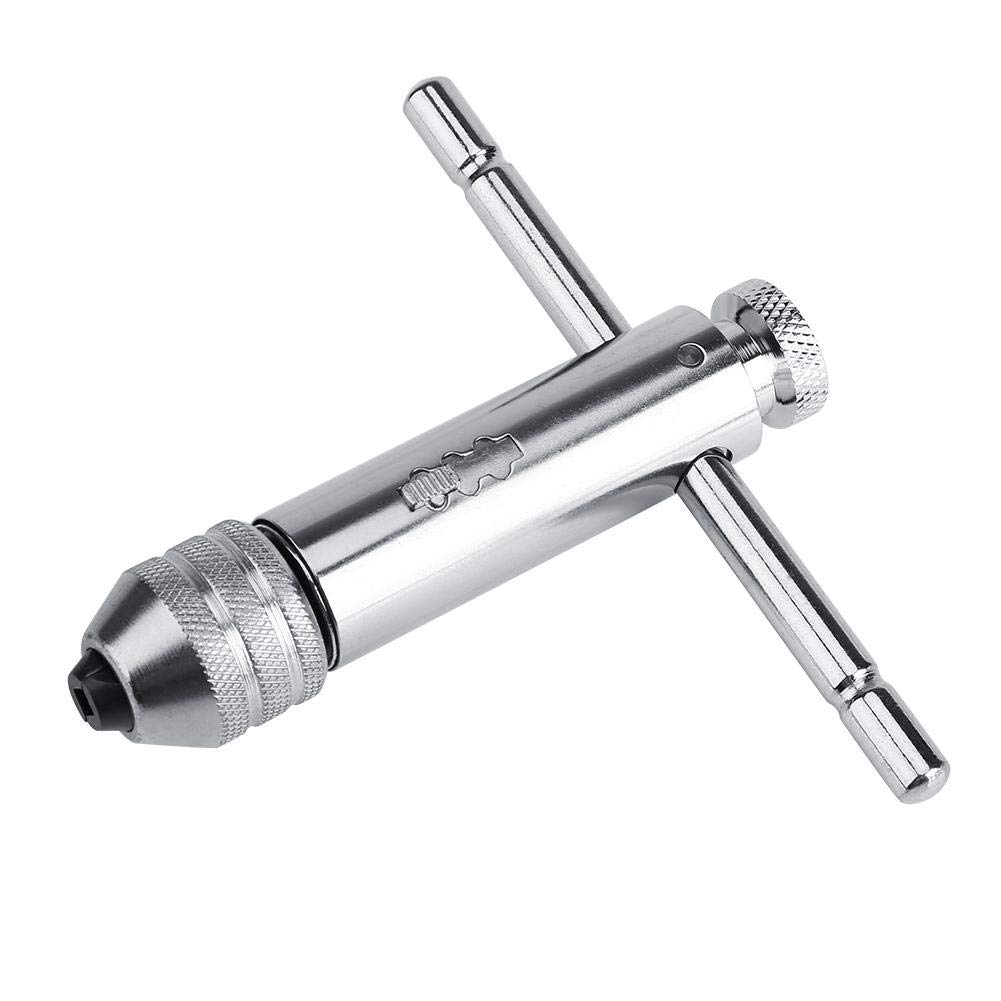 Yosoo Adjustable T-Handle Ratchet Tap Holder Wrench?Household Alloy Steel Silver Adjustable T Type One-Hand Ratchet Wrench Adjustable Tap Wrench T-Handle Tap Wrenches (M5-12 Short)