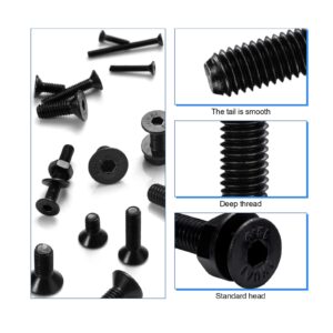 NINDEJIN Hex Socket Flat Head Screw M2 M3 M4 M5 Bolts Nuts and Washer Assortment Kit, 1060PCS Metric Screws with 4PCS Allen Wrenches, Small Black Machine Screws Set, 12.9 Carbon Steel