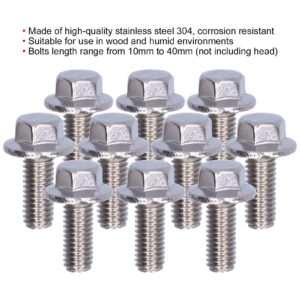 10Pcs Flanged Hex Head Bolts M5 10/12/16/20/25/30/35/40mm, Hex Bolts Stainless Steel 304 Screws Accessory(M5*12)