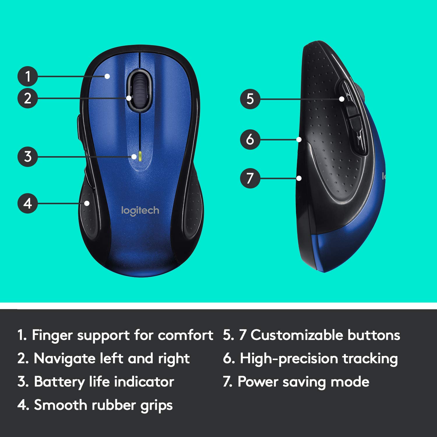 Logitech M510 Wireless Mouse, Blue (Renewed)
