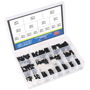 Glarks 450Pcs M3/M4/M5/M6/M8 Allen Head Socket Set Screw, 12.9 Class Black Alloy Steel Internal Hex Drive Grub Screw Assortment Kit