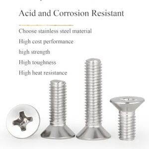 COYOUCO 500 PCS M5 X 6/8/10/12 Mm Flat Countersunk Head Machine Screws, Phillips Drive, 304 Stainless Steel, Full Thread,M5*12 500