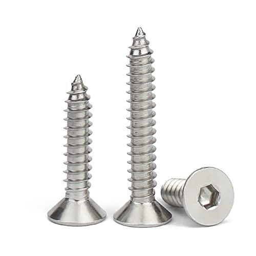 DubMag Tapping Screws,Screw Bolt,304 Stainless Steel Countersunk Head Hexagon Socket Self Tapping Screws, Flat Head Screws, Self Tapping Wood Screws, M2M3M4M5M6,M4*8(50pcs (Color : M5*12(50pcs)