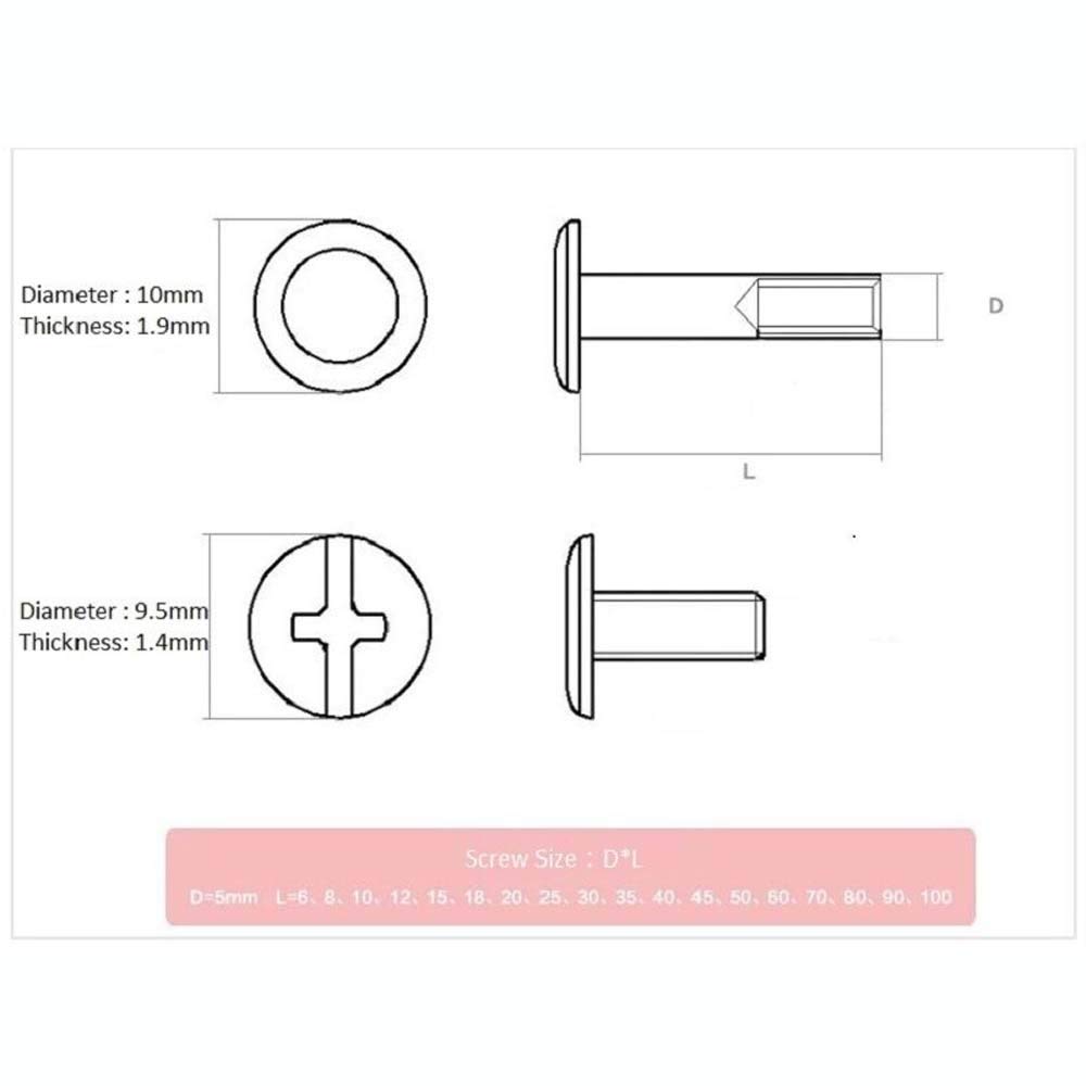 M5x12 mm -5PCS Copper Plated Binding Post Chicago Screw for Album Purse Leather (M512 mm -5PCS)