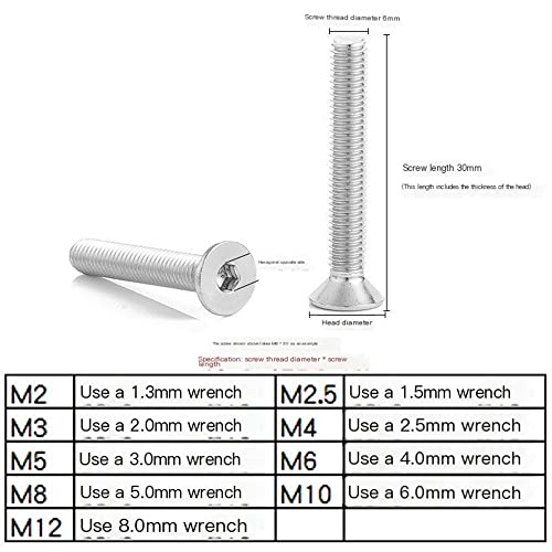 CHANWA 201 Stainless Steel countersunk Head Hexagonal Screw Flat Head Hexagonal Bolt Inner Hexagonal Screw Hexagon Socket Screws (Size : M5*12)