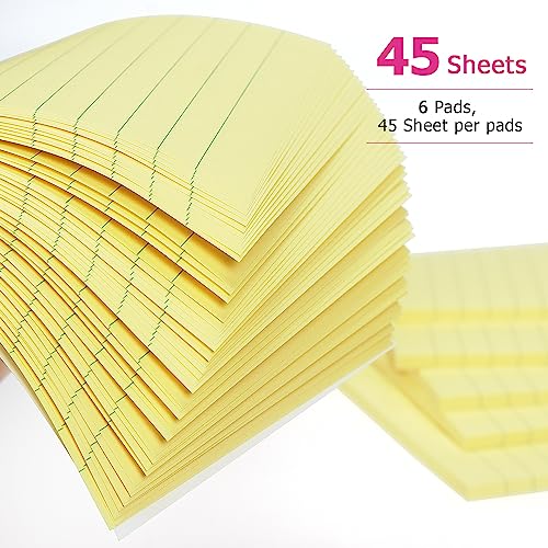 Early Buy 6 Pads Lined Sticky Notes with Lines 4x6 Self-Stick Notes Bright Color Sticky Notes, 45 Sheets/Pad (Yellow)