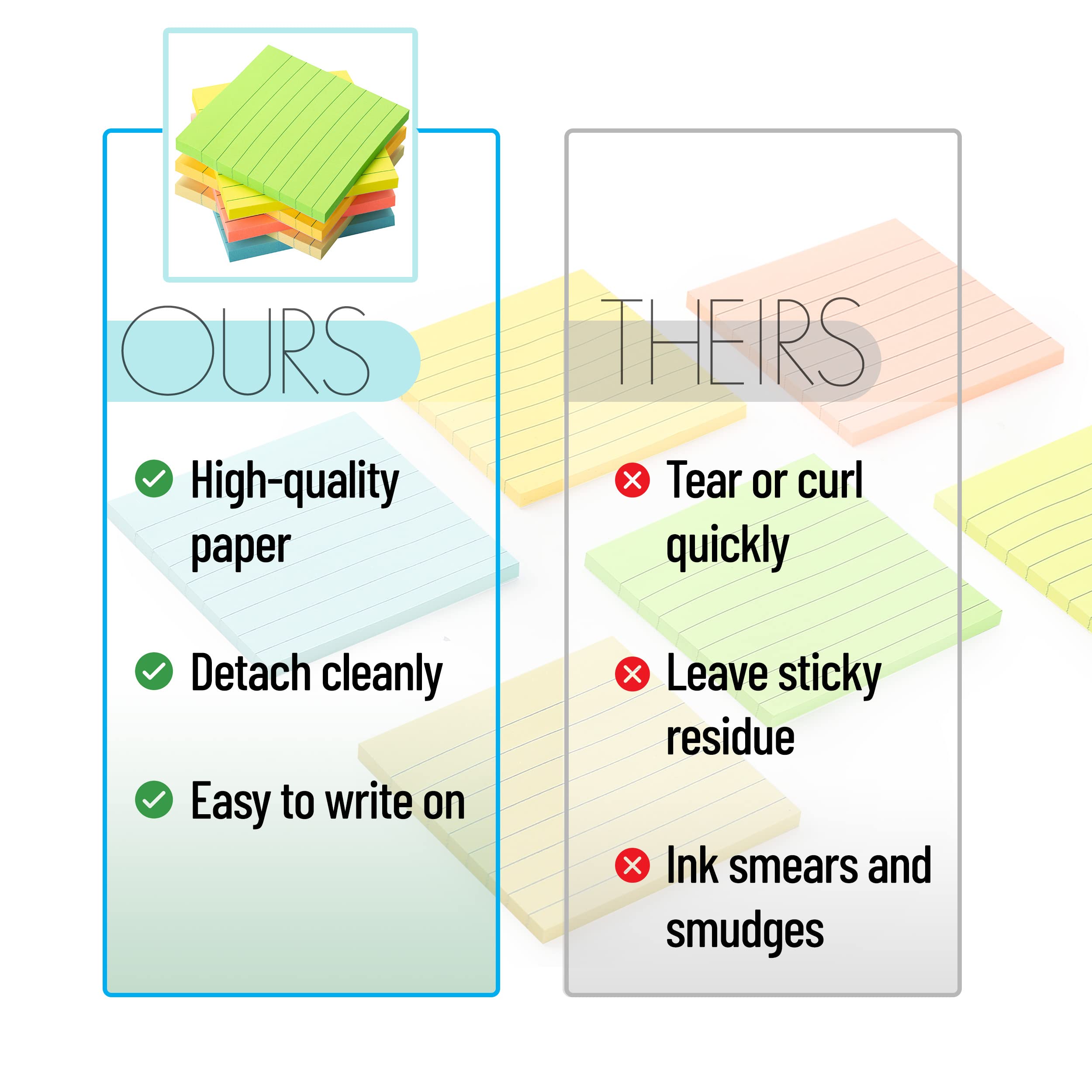 Mr. Pen- Lined Sticky Notes 3x3, 6 Pads, 45 Sheet/Pads, Pastel Colors, Sticky Notes with Lines, Sticky Note Pads, Sticky Pads, Sticky Notes Lined, Colorful Sticky Notes, Mr Pen Sticky Notes