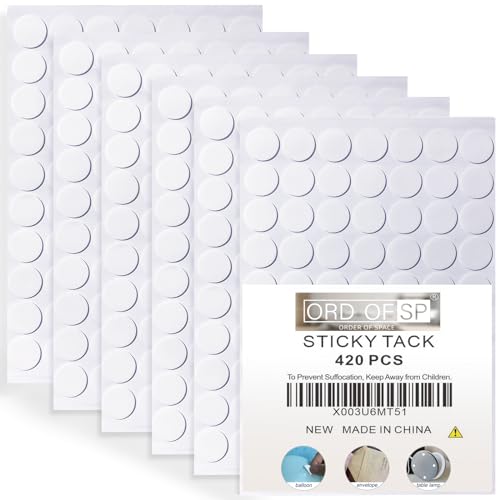 ORD OF SP Sticky Tack, 420pcs Removable Poster Tacky Putty, Double Sided Adhesive Dots, Clear Tape Mounting Putty, Multipurpose Stickers for Festival Decoration, DIY, Party Supplies