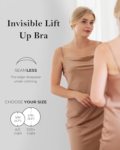 APOWUS Lift Ultra-Thin Sticky Bra,Adhesive Bras Push Up Invisible, Backless Strapless Bra Pasties Nipple Covers (L/XL Fit D/D+ Warm Crème)