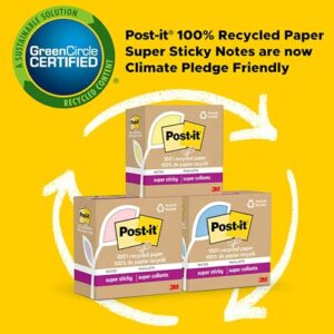 Post-it 100% Recycled Paper Super Sticky Pop-up Notes, 2X the Sticking Power, 3x3 in, 6 Pads/Pack, Wanderlust Pastels Collection