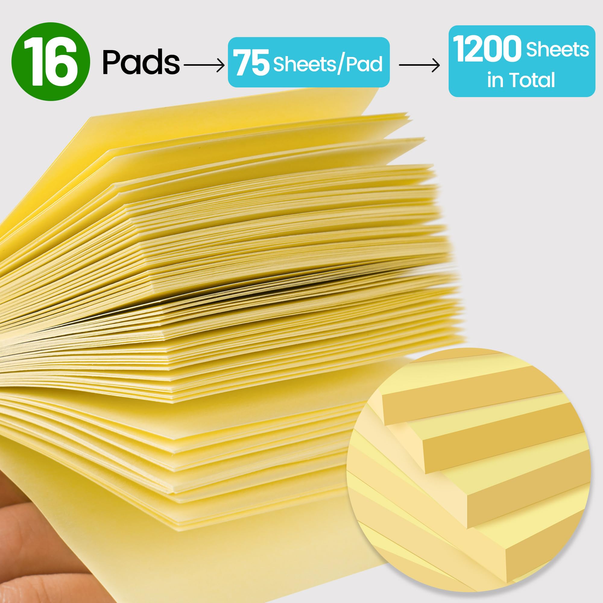 (16 Pack) Sticky Notes 3x3 in Canary Yellow, Clean Removal, Recyclable, Self-Stick Pads, Easy to Post for Home, Office, Notebook