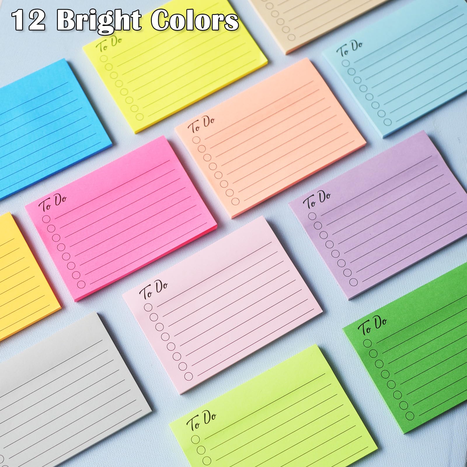 (12 Pack) to Do List Sticky Notes, 3x4 in Post, 504 Sheets to Do lined Sticky Notes, 12 Colors to Do List Notepad, to Do List Planner, Daily to Do List Notepad, to Do Notepad, Todo List Notepad