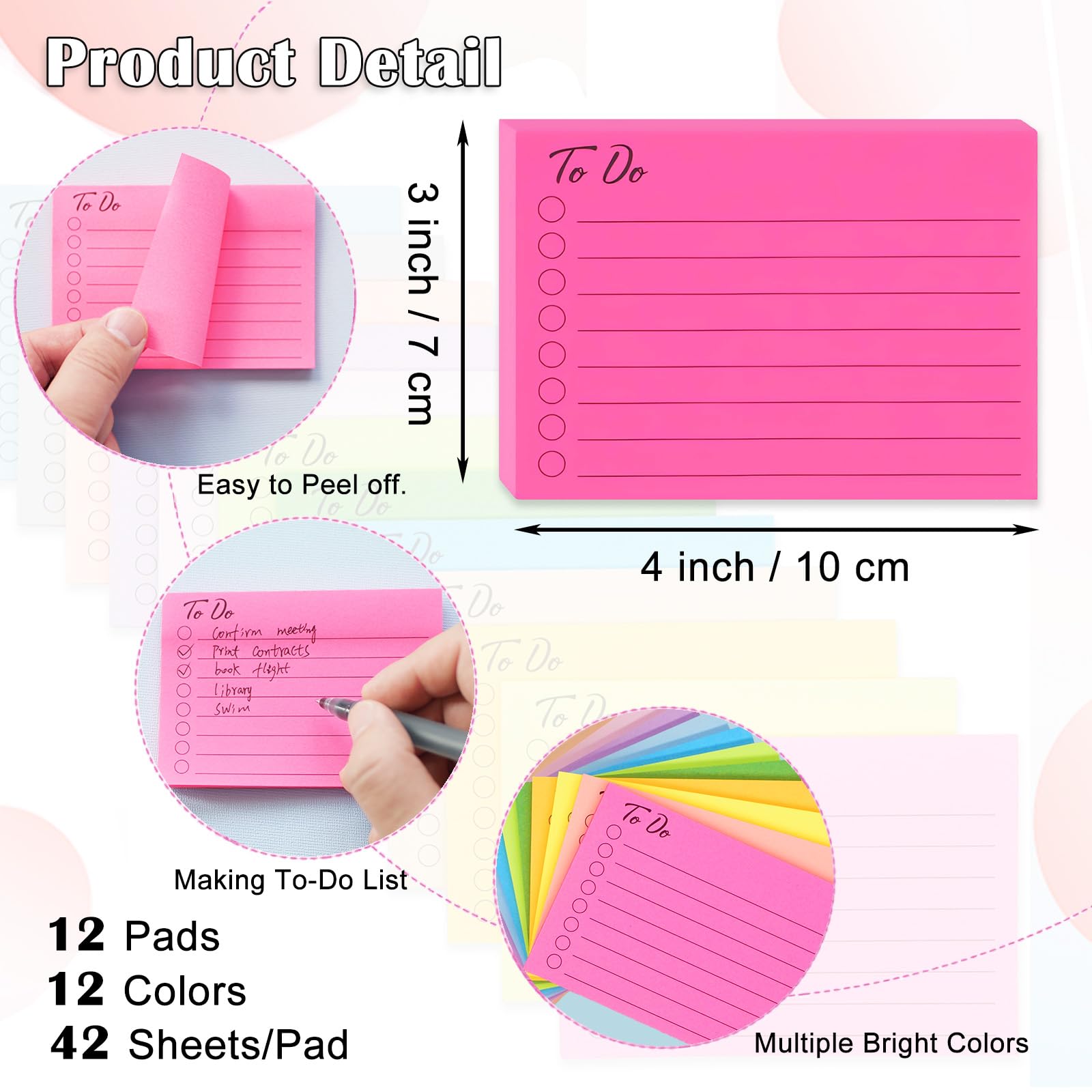 (12 Pack) to Do List Sticky Notes, 3x4 in Post, 504 Sheets to Do lined Sticky Notes, 12 Colors to Do List Notepad, to Do List Planner, Daily to Do List Notepad, to Do Notepad, Todo List Notepad