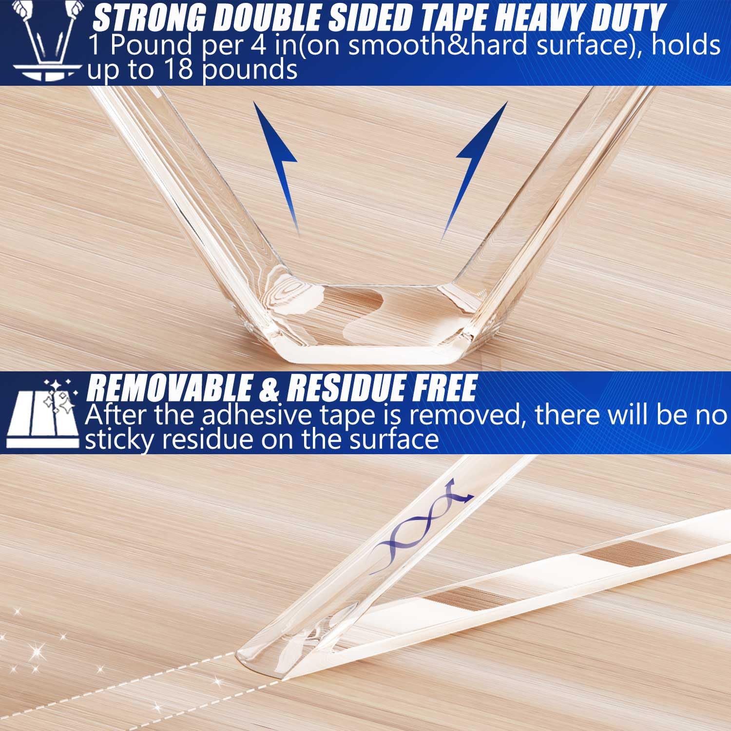 ZMUAXUAN Clear Double Sided Adhesive Mounting Tape Heavy Duty Removable,Strong Picture Hanging Strips Wall Hangers,Sticky Tack Gel Putty Glue for Poster,Photo,Mirror,Carpet(9.85 Ft-3 Pack)