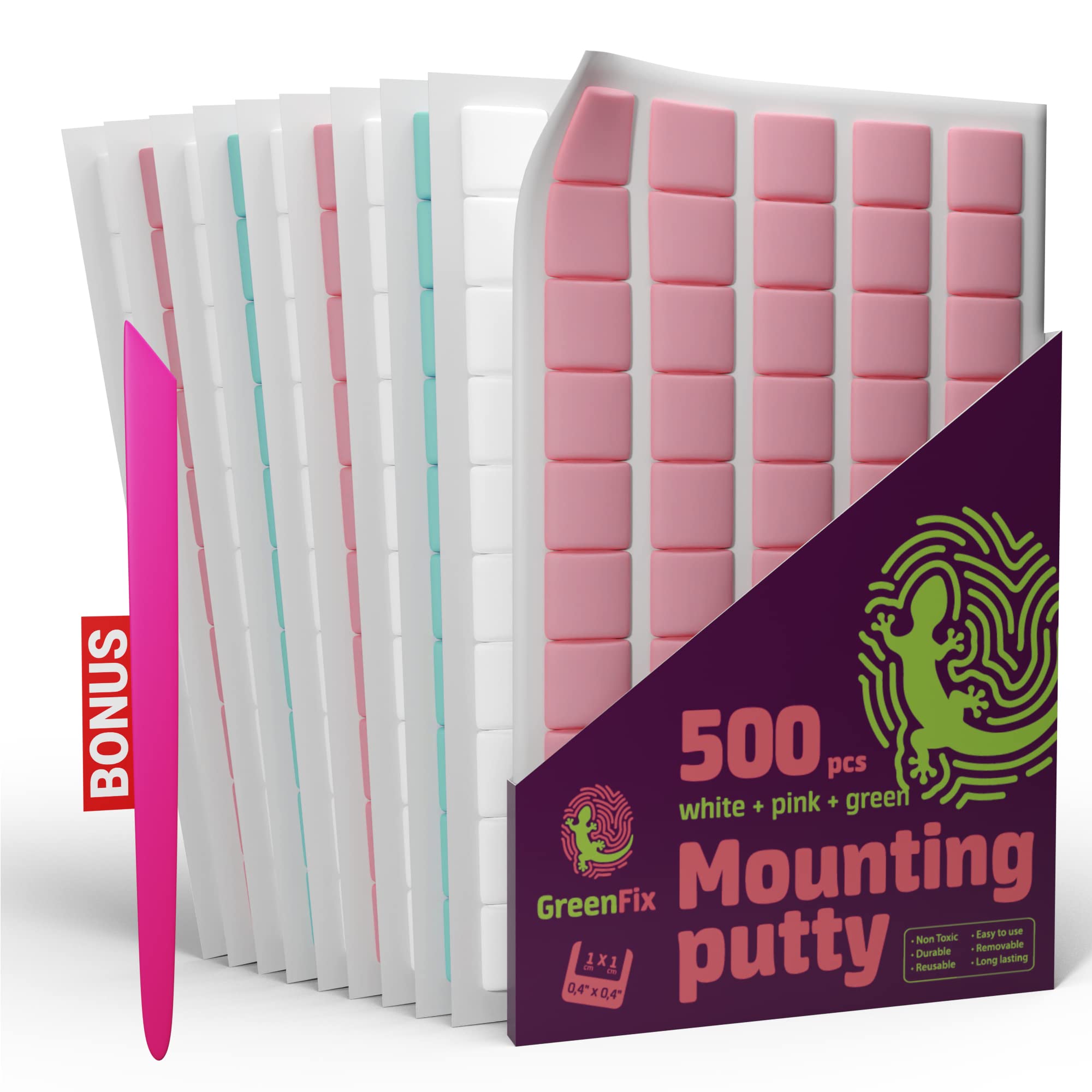 GreenFix Mounting Putty Removable - 500PCs Sticky Tack for Wall Hanging - Reusable Colorful Poster Putty - Wall Tack Sticky Putty - Adhesive Putty for Poster Picture Hanging Crafts
