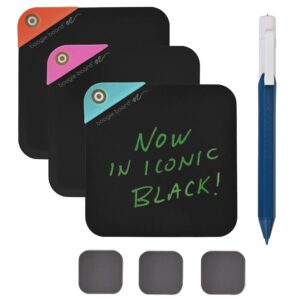 boogie board versanotes starter pack, reusable 3-pack 4x4 dry-erase and sticky note alternative for home and office includes 3 versanotes, magnetic mounting plates, instant erase, and versapen, black