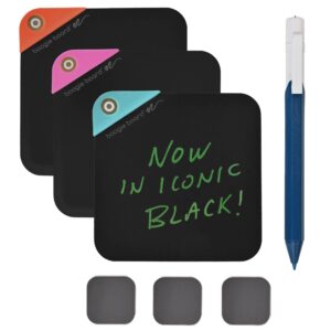 Boogie Board VersaNotes Starter Pack, Reusable 3-Pack 4x4 Dry-Erase and Sticky Note Alternative for Home and Office Includes 3 VersaNotes, Magnetic Mounting Plates, Instant Erase, and VersaPen, Black