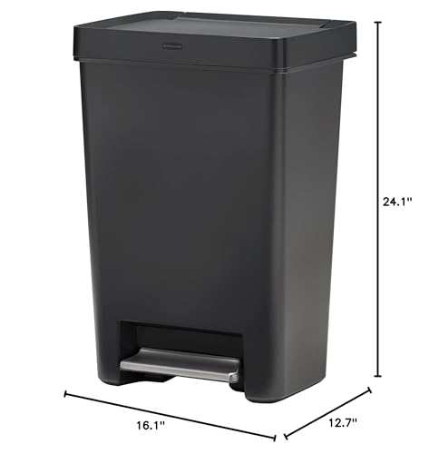 Rubbermaid Premier Series II Step-On Trash Can for Home and Kitchen, with Lid Lock and Slow Close, 13 Gallon, Charcoal