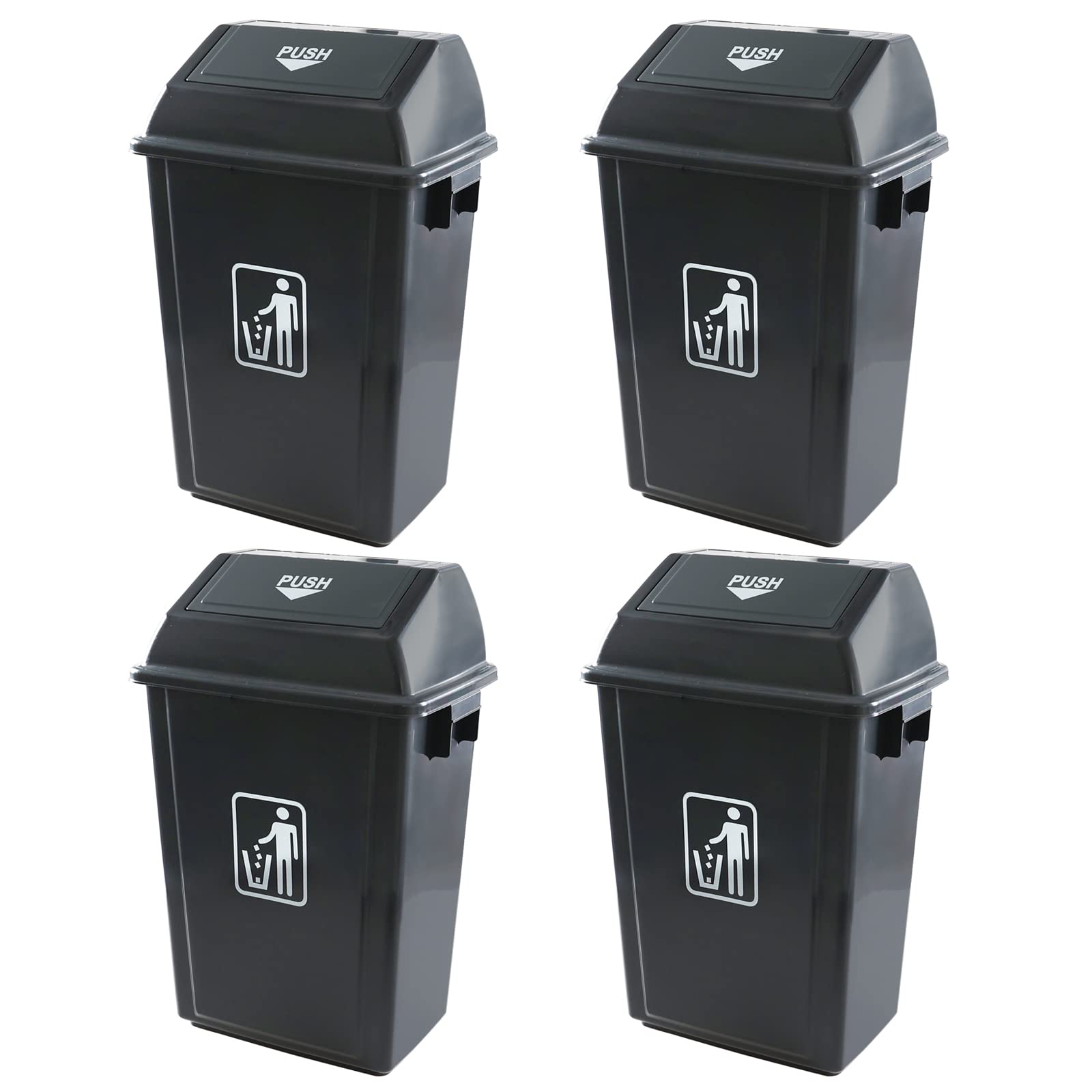 Lesbin 4-Pack 13 Gallon Kitchen Trash Can with Lid, Plastic Garbage Bin for Kitchen, Gray