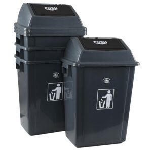 Parlynies 4 Packs Kitchen Garbage Can with Swing Lid, 13 Gallon Plastic Swing Top Trash Can, Gray