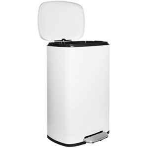 arlopu 8/13.2 gallon step trash can, stainless steel garbage bin, soft-close rubbish bin with removable plastic inner bucket, fingerprint-proof, lid dustbin, suit for kitchen home (white, 50l)