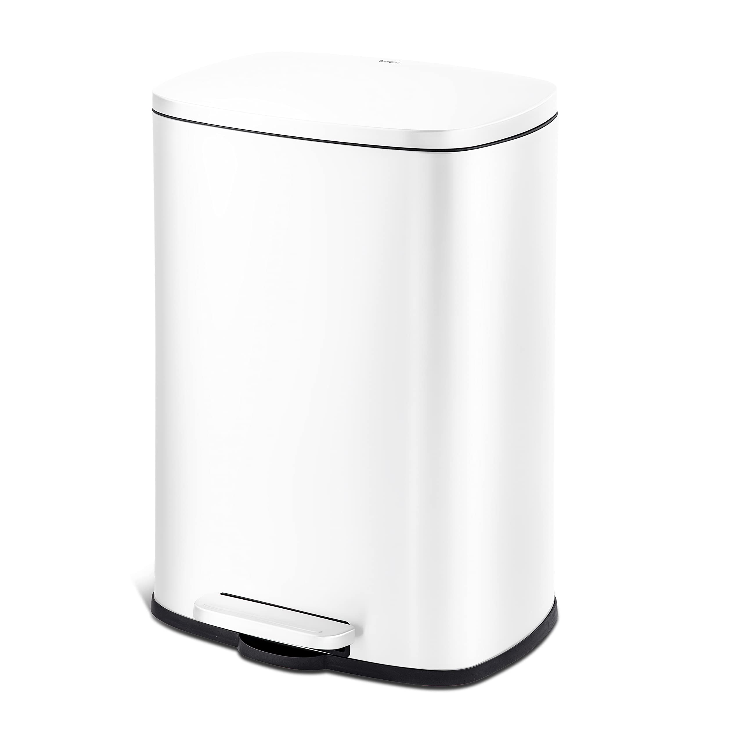 QUALIAZERO 50L/13Gal Heavy Duty Hands-Free Stainless Steel Commercial/Kitchen Step Trash Can, Fingerprint-Resistant Soft Close Lid Trashcan, Rectangle Shape (50L Rectangle White)