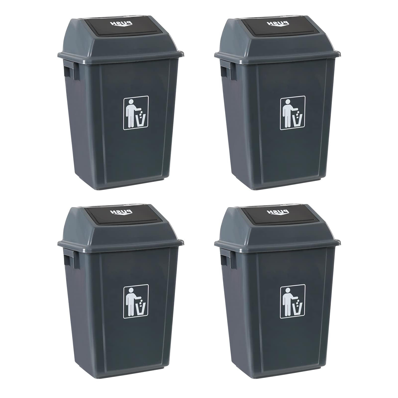 Morcte 4-Pack 13 Gallon Kitchen Trash Can with Swing Lid, Plastic Kitchen Garbage Can, Gray