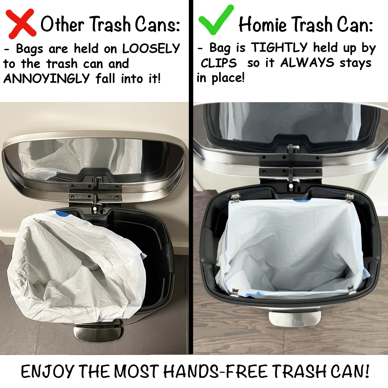 Homie 13 Gallon Kitchen Trash Can Soft Close with Anti - Bag Slip Liner and Lid, Use as Garbage Basket, Tall Dust Bin, or Decor in Bathroom, Restroom, Kitchen, or Bedroom (Brushed Stainless Steel)