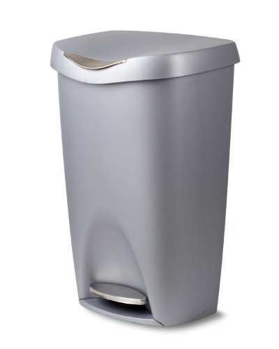 Umbra Brim Kitchen Trash Can 13 Gallon (50L) Waste Bin with Lid, Silver