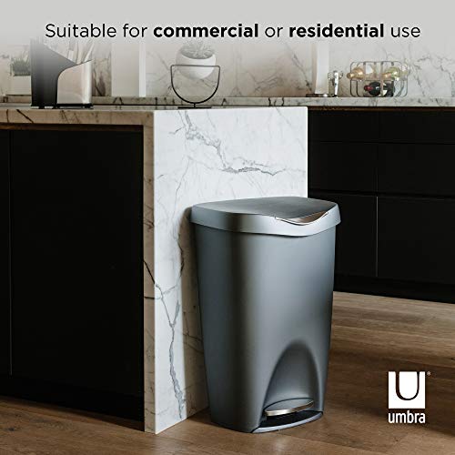 Umbra Brim Kitchen Trash Can 13 Gallon (50L) Waste Bin with Lid, Silver